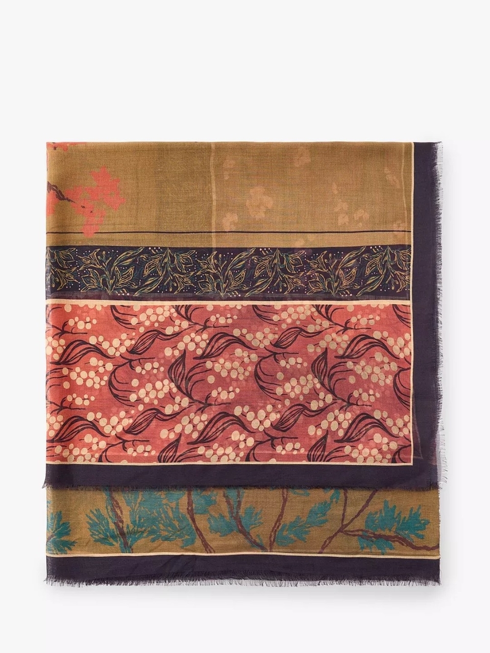 Zara Floral Pattern Multicolor Women's Scarf - Olive, Coral & Teal